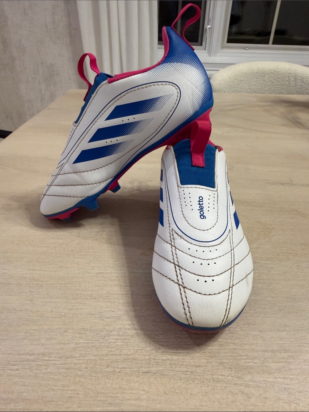 adidas Kids White Blue Pink Soccer Cleats